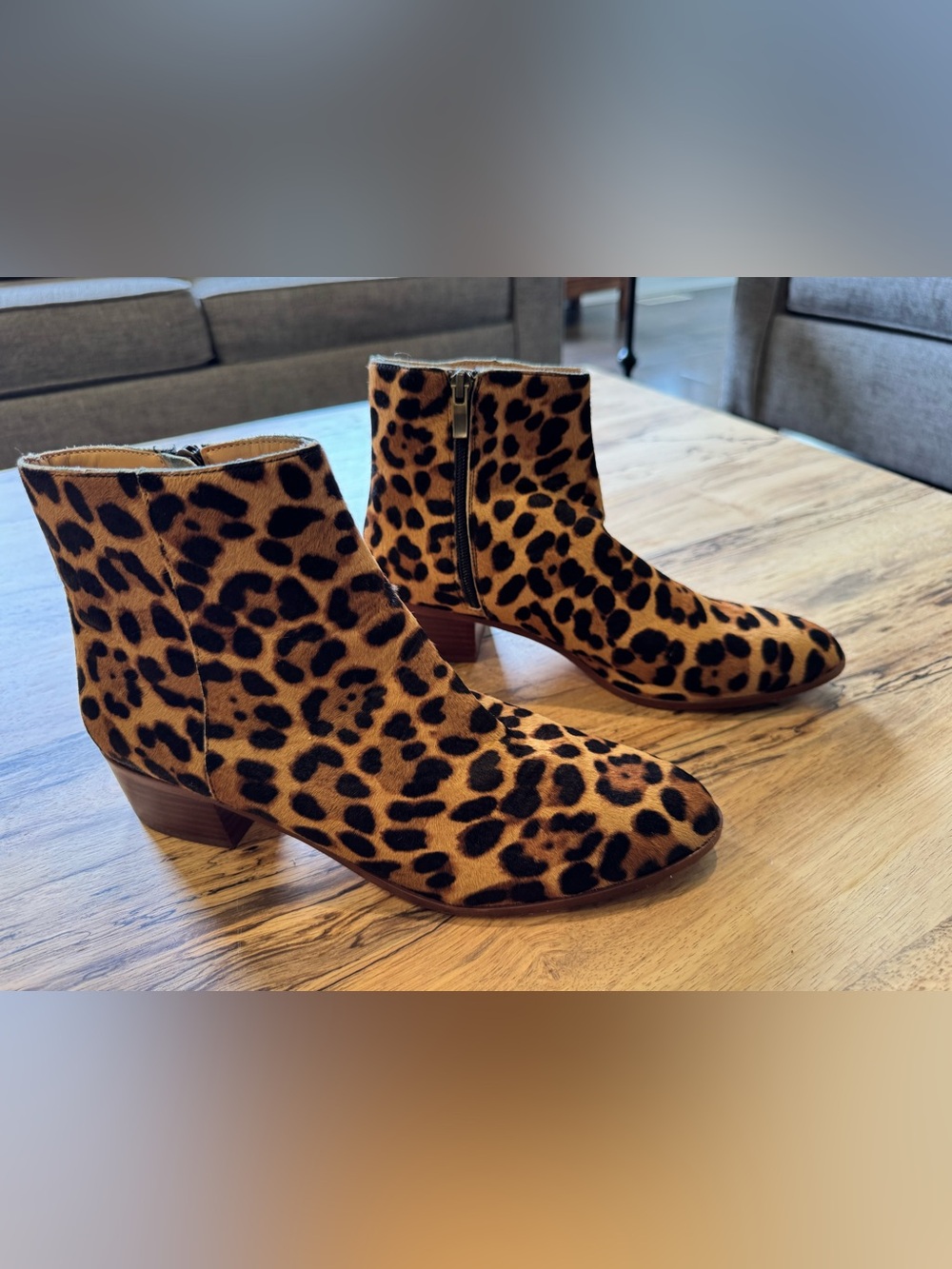 J. Crew Leopard Print Calf Hair Ankle Boots